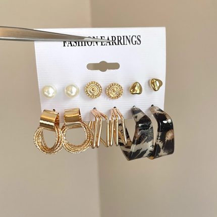 Vintage古着 Leopard pearl string耳饰