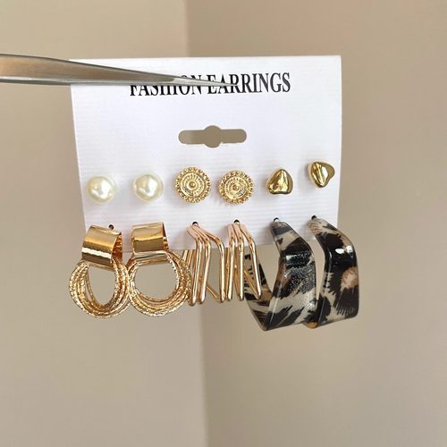 Vintage古着 Leopard pearl string耳饰