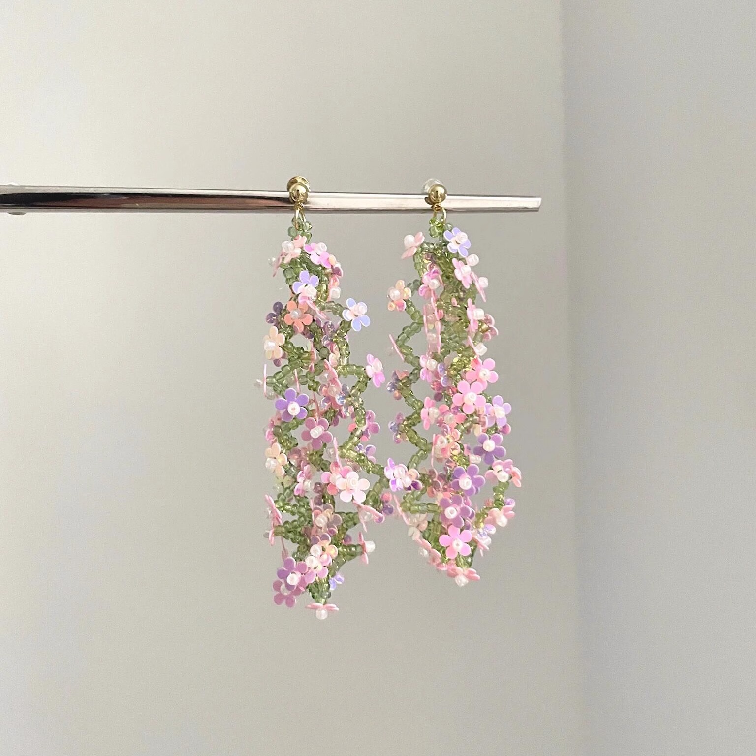 Vintage古着 Summer crystal woven flowers耳饰