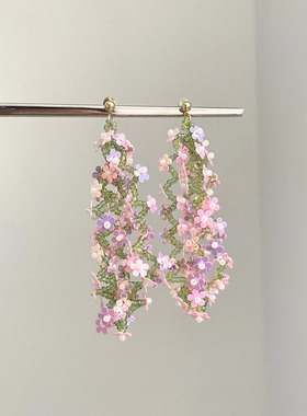 Vintage古着 Summer crystal woven flowers耳饰