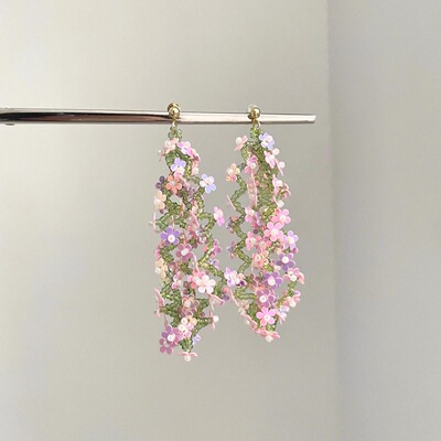Vintage古着 Summer crystal woven flowers耳饰