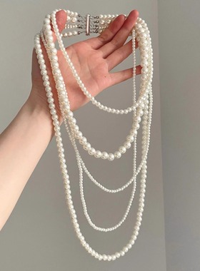 Vintage古着 Multi-layered fashion pearl tassels项链