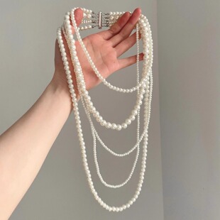 pearl Vintage古着 fashion layered tassels项链 Multi