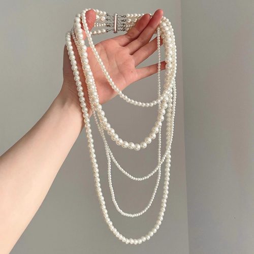 Vintage古着 Multi-layered fashion pearl tassels项链