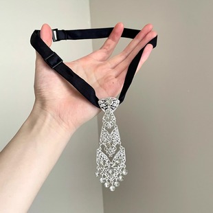 pearl inlaid tie项链 Diamond Vintage古着