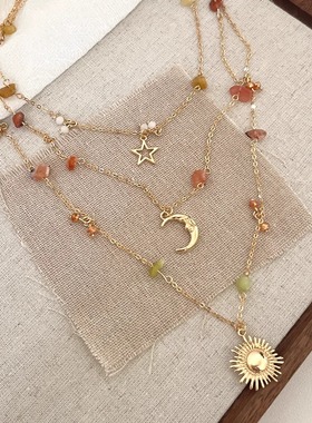 Vintage古着 Irregular gravel star moon sun项链