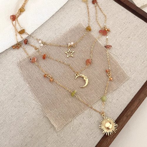 Vintage古着 Irregular gravel star moon sun项链