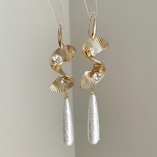 Vintage古着 Spiral gold shell耳饰