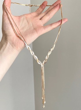 Vintage古着 Golden hemp flower snake bone chain项链