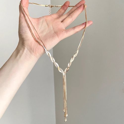 Vintage古着 Golden hemp flower snake bone chain项链