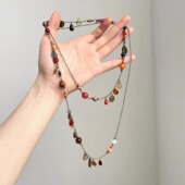 Bohemian eye summer Vintage古着 cat stone beads项链