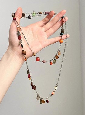 Vintage古着 Bohemian summer cat's eye stone beads项链