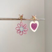 Dopamine rose red Vintage古着 love flower耳饰