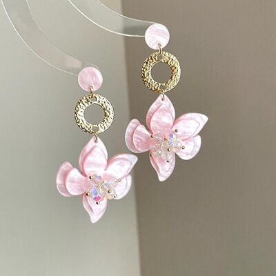 Vintage古着 pink glutinous flowers sea耳饰