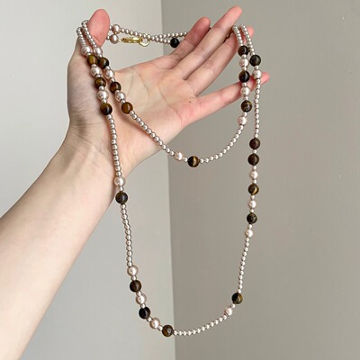 Vintage古着 Millard Tiger's Eye Stone Pearl项链