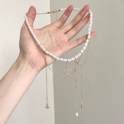 Vintage古着 Six-pointed pearl tassel项链