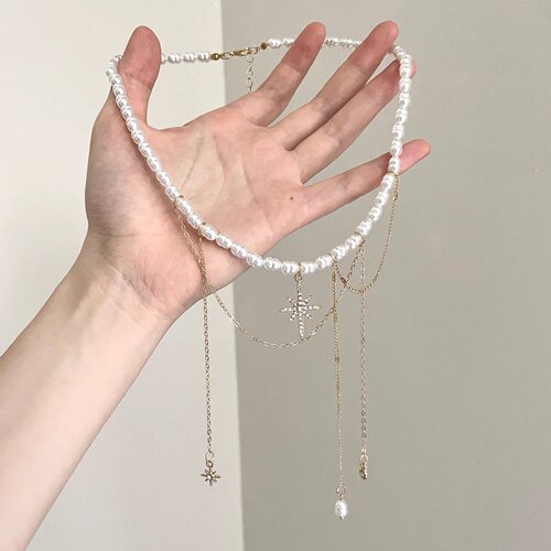 Vintage古着 Six-pointed pearl tassel项链