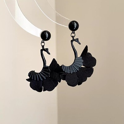 Vintage古着 Cloth black swan耳饰