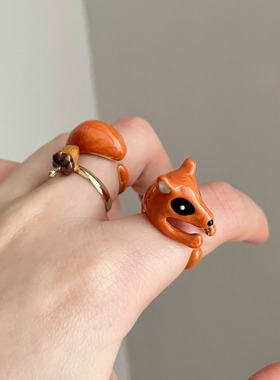 Vintage古着 The squirrel that eats pine nuts组合戒指