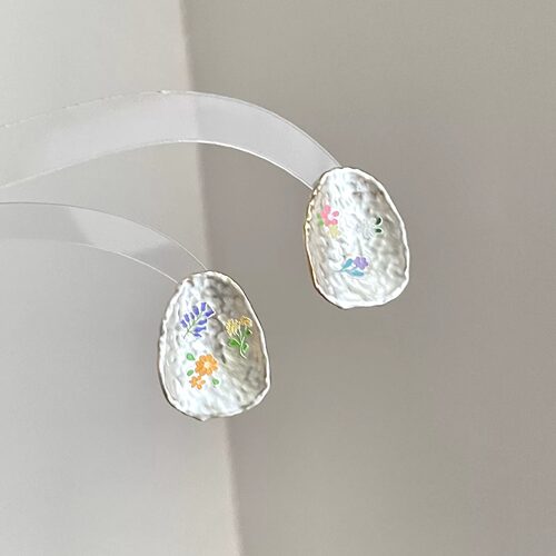 Vintage古着 Floral Enamel Tag耳饰