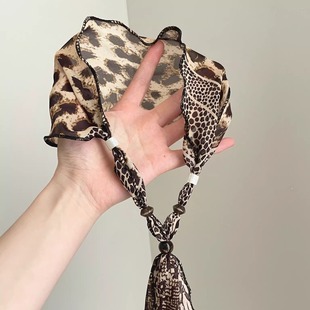 silk Vintage古着 dot patterned scarf项链 Leopard