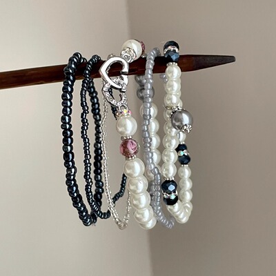 Vintage古着 Black-White Heart Pearl手串