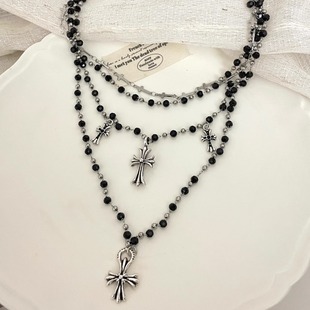 black pendant beads项链 Cross Vintage古着