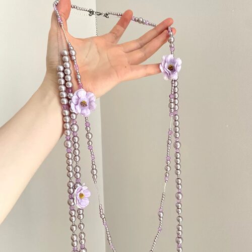Vintage古着 Purple flower letter项链