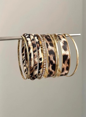 Vintage古着 Bohemian leopard print豹纹叠戴手镯