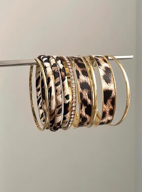 Vintage古着 Bohemian leopard print豹纹叠戴手镯