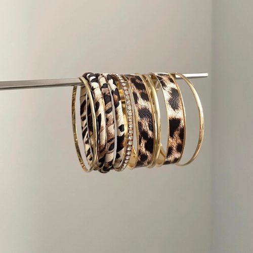 Vintage古着 Bohemian leopard print豹纹叠戴手镯