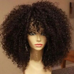 16 Inch Afro Kinky Curly Hair Wigs With Bangs Soft Fluffy Sy