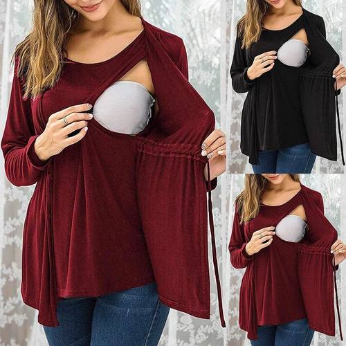 Women Maternity Clothes Long Sleeve Double Layer Nursing Top