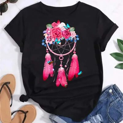 Feather Dreamcatcher Women Fashion T Shirt Harajuku Graphic