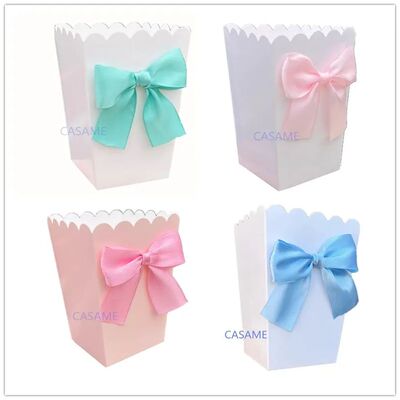 6pcs Popcorn Boxes with Bow Ribbon Paper Bag Favors Box Baby