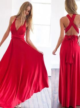 Sexy Women Multiway Wrap Convertible Boho Maxi Club Red Dres