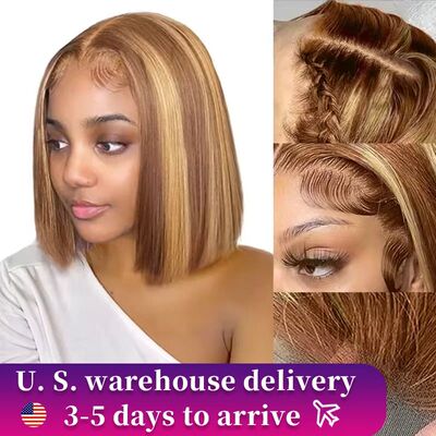 4/27 Highlight Bob Wigs Straight Lace Front Wig Human Hair O