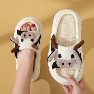 Cow Linen Home Cute Indoor Cartoon Universal 2024 Slippers