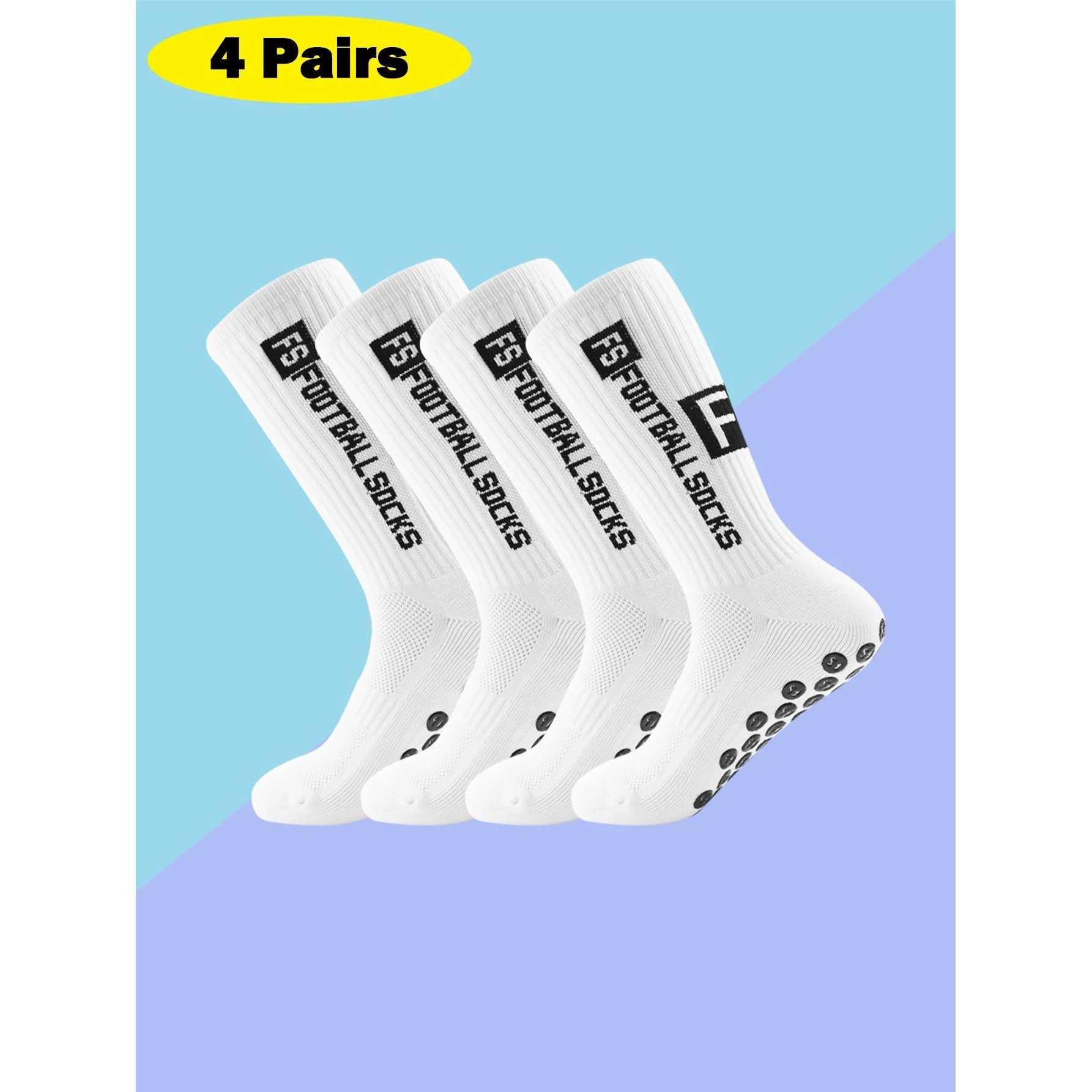 4 Pairs Men's Soccer Socks with Grip, Non Slip Anti Slip Ath