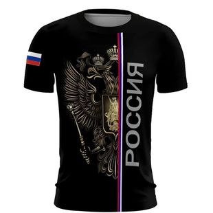 2025 summer new Russian men's T-shirt 3d Russian flag short-