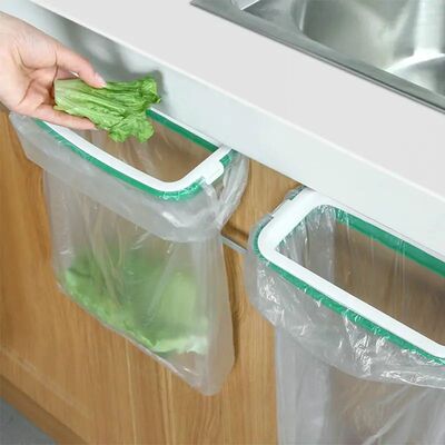 1pc Green Stylish Hanging Garbage Bag Rack with Cover Portab