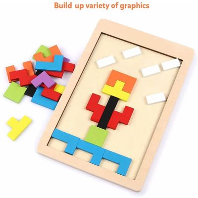 1 Set Wooden Tetris Jigsaw Puzzle Baby Early Education Fun G