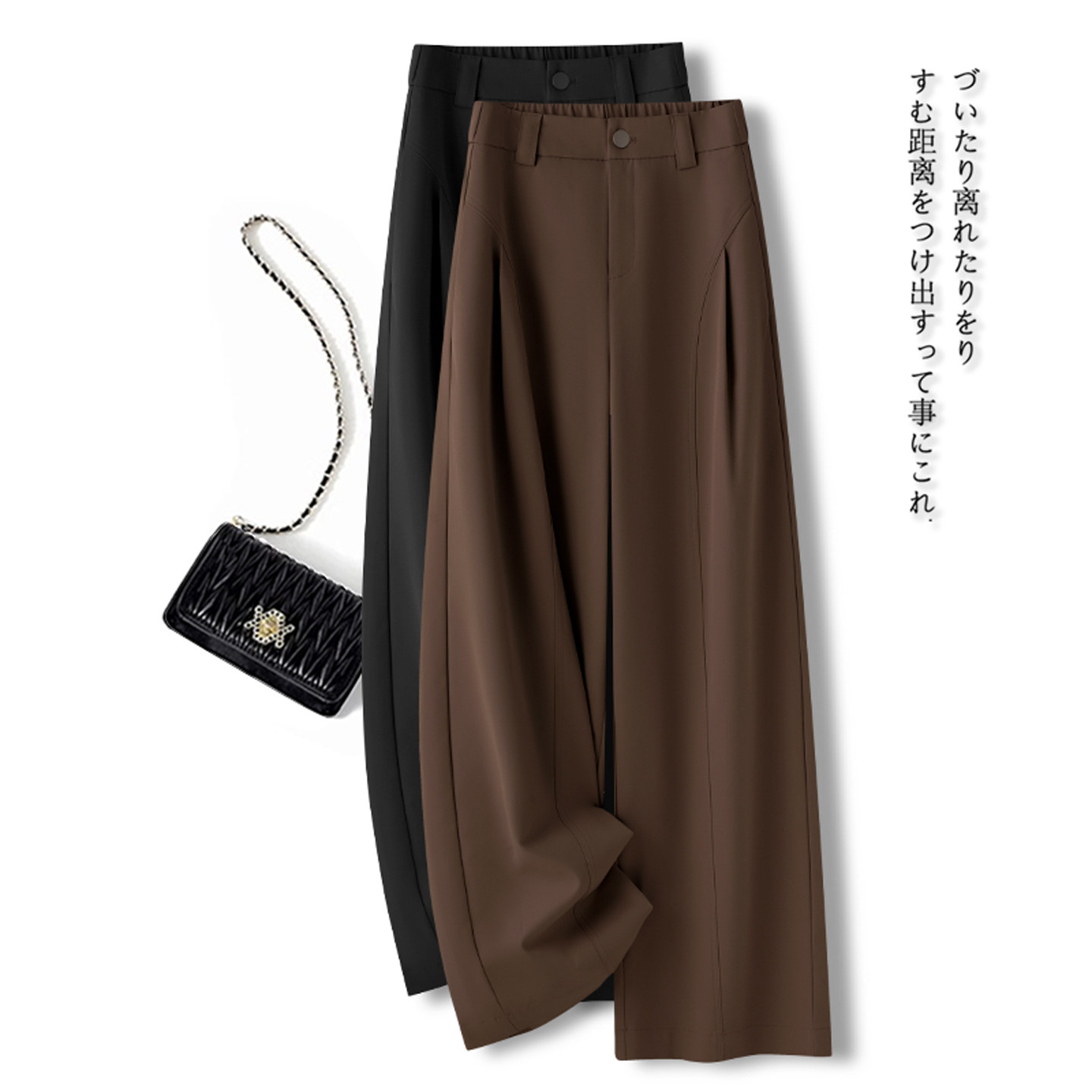 咖色西装阔腿裤女春秋季2026新款宽松垂感显瘦褶皱窄版显瘦直筒裤