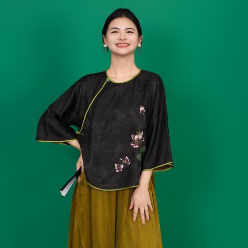 【步青莲】香云纱桑波缎手绘新中式国风姐姐服经典时尚