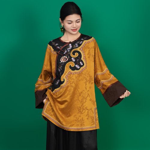 【花逢佳意】香云纱桑波缎提花重工新中式太太服国风宽松