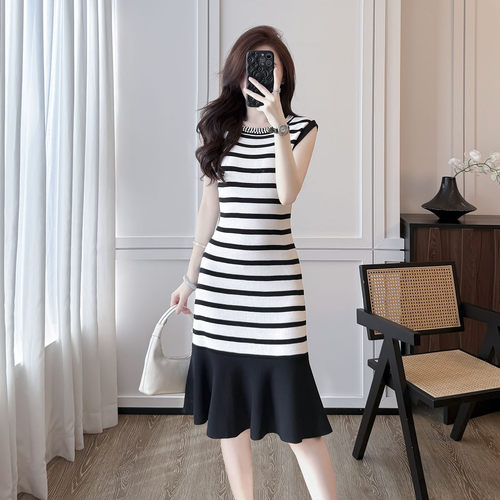 夏季小香风针织鱼尾裙针织连衣裙