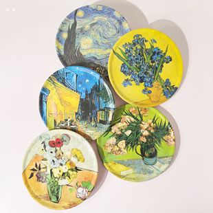 油画梵高杯垫复古风欧式 隔热垫餐桌垫茶垫星空鸾尾花睡莲日出印象