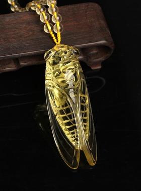 天然黄水晶手工金蝉知了吊坠金蝉毛衣项链男女款生日礼物