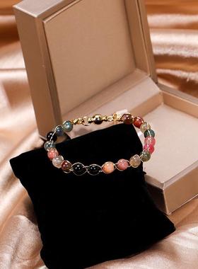 金小Kim天然碧玺吸铁石手链女14K招财转运幸运手串七彩水晶手饰