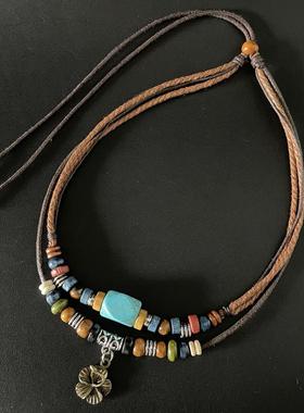 项炼2024年新款女夏锁骨小众饰品不掉色ins配饰绿松石覆古民族风